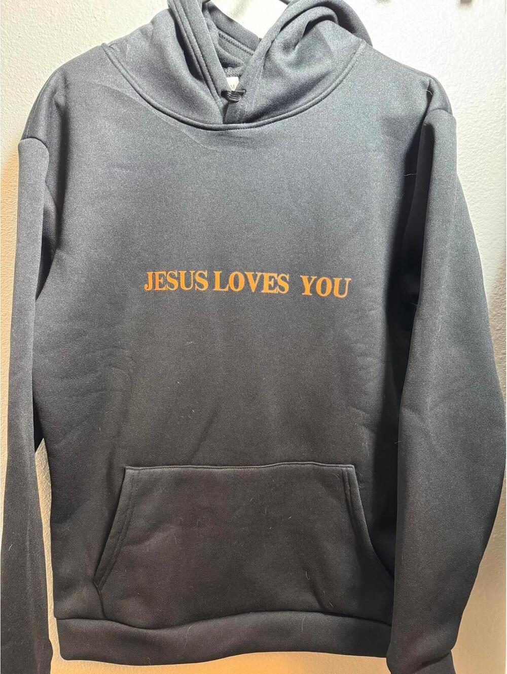Women's Black Hoodie Sweatshirt "Jesus Loves You" - Size M